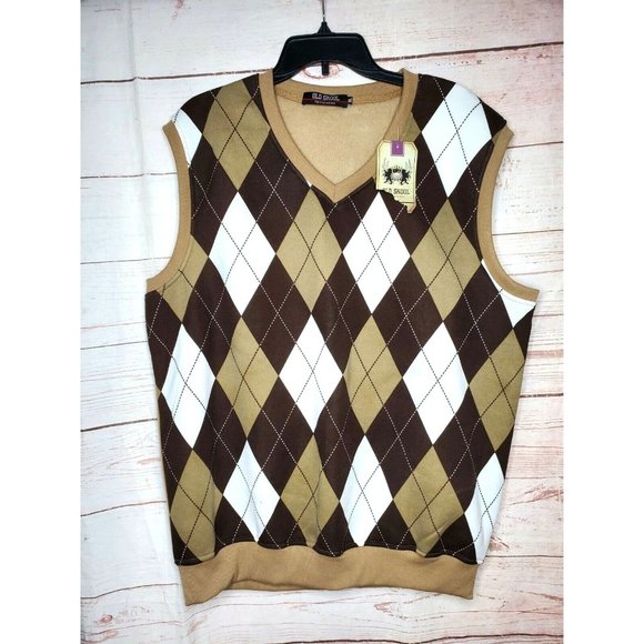 Rare Old Skool The Original Brand Brown Argyle XL V-Neck Sweater Vest - Picture 1 of 12